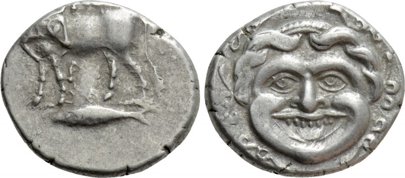 MYSIA. Parion. Hemidrachm (4th century BC). 

Obv: ΠΑ / ΡΙ. 
Bull standing le...