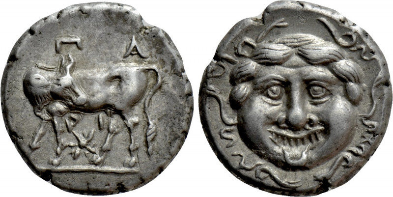 MYSIA. Parion. Hemidrachm (4th century BC). 

Obv: Gorgoneion.
Rev: ΠΑ / ΡΙ. ...
