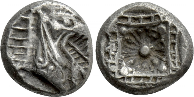 CARIA. Kindya. Tetrobol (Circa 510-480 BC). 

Obv: Head of ketos right; three ...
