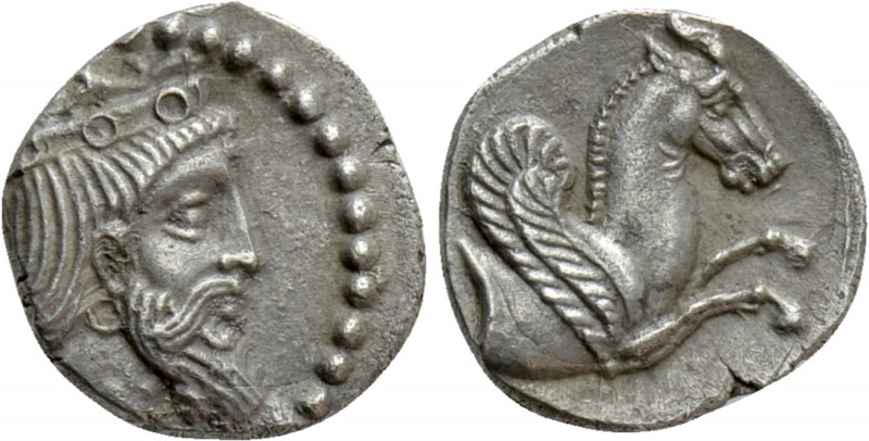 CILICIA. Uncertain. Obol (4th century BC). 

Obv: Crowned and bearded head (of...