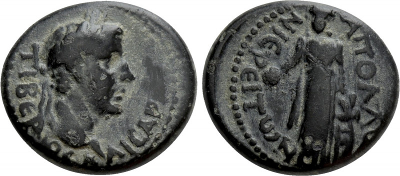 LYDIA. Apollonoshieron. Tiberius (14-37). Ae. 

Obv: TIBЄPIOC KAICAP. 
Laurea...