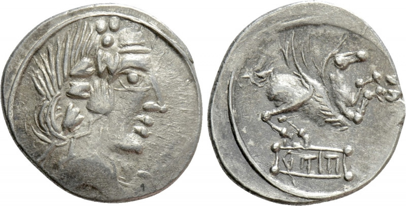 Q. TITIUS. Denarius (After 75 BC). Contemporary imitation of Rome. 

Obv: Head...