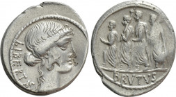 Q. SERVILIUS CAEPIO (M. JUNIUS) BRUTUS. Denarius (54 BC). Rome