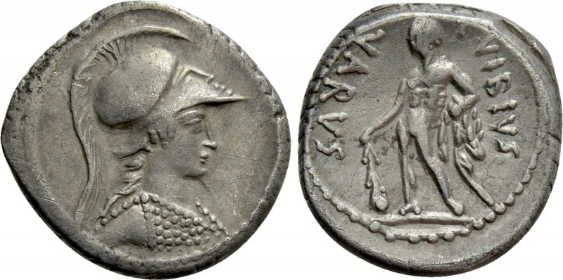 C. VIBIUS VARUS. Denarius (42 BC). Rome. 

Obv: Helmeted bust of Minerva right...