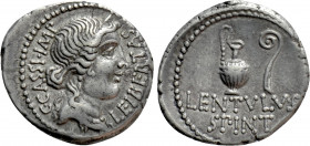 C. CASSIUS LONGINUS. Denarius (42 BC). Military mint moving with Brutus and Cassius, probably at Smyrna. P. Lentulus Spinther, legatus