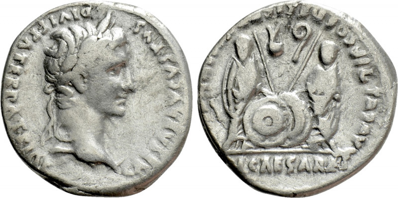 AUGUSTUS (27 BC-14 AD). Denarius. Lugdunum. 

Obv: CAESAR AVGVSTVS DIVI F PATE...