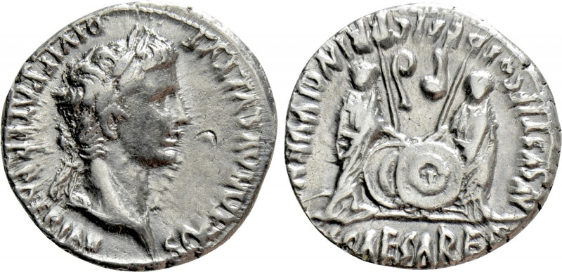 AUGUSTUS (27 BC-14 AD). Denarius. Lugdunum. 

Obv: CAESAR AVGVSTVS DIVI F PATE...