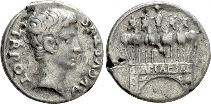 AUGUSTUS (27 BC-14 AD). Fourreé Denarius. Uncertain Italian mint, possibly Rome....