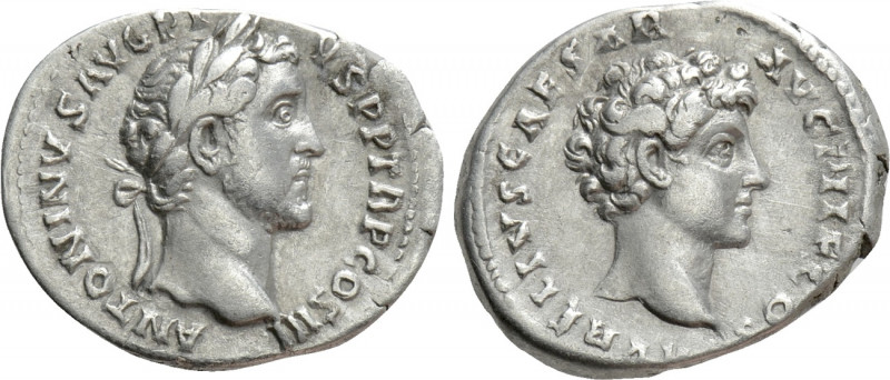 ANTONINUS PIUS with MARCUS AURELIUS as Caesar (138-161). Denarius. Rome. 

Obv...