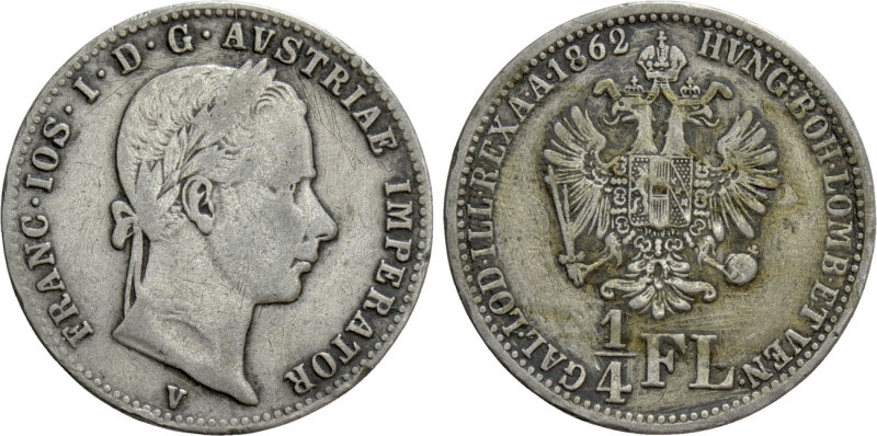 AUSTRIAN EMPIRE. Franz Joseph I (1848-1916). 1/4 Gulden / 1/4 Florin (1862). Ven...