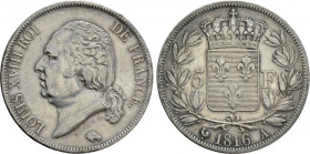FRANCE. Louis XVIII (1814-1824). 5 Francs (1816-A). Paris