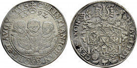 GERMANY. Saxony. Christian II with Johann Georg I and August (1591-1611). Reichstaler (1592). Dresden