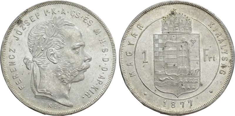 HUNGARY. Franz Joseph I (1848-1916). 1 Forint (1877-KB). Kremnitz. 

Obv: FERE...