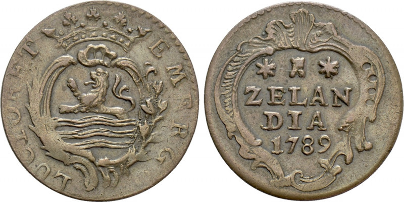 NETHERLANDS. 1 Druit (1789). 

Obv: LUCTOR ET EMERGO. 
Crowned arms with lion...