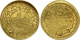 OTTOMAN EMPIRE. Mahmud II (AH 1223-1255 / AD 1808-1839). GOLD Cedid Adliye Altını. Qustantiniya (Constantinople) mint. Dated AH 1223/17 (1825 AD)