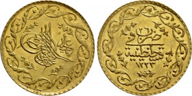 OTTOMAN EMPIRE. Mahmud II (AH 1222-1255 / AD 1808-1839). GOLD Cedid Mahmudiye. Qustantiniya (Constantinople) mint. Dated AH 1223/26 (1834 AD)