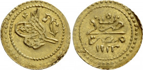 OTTOMAN EMPIRE. Mahmud II (AH 1222-1255 / AD 1808-1839). GOLD 1/4 Zeri Mahbub. Misr (Kairo) mint. Dated AH 1223/19 (1825 AD)