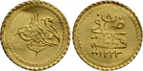 OTTOMAN EMPIRE. Mahmud II (AH 1222-1255 / AD 1808-1839). GOLD 1/4 Zeri Mahbub. Qustantiniya (Constantinople) mint. Dated AH 1223/8 (1816 AD)