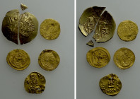 5 Byzantine Gold Coins (1 broken)