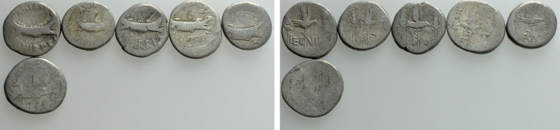 6 Legionary Denarii of Marc Antony. 

Obv: .
Rev: .

. 

Condition: See p...