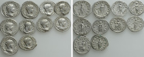 10 Roman Coins; Gordianus III and Severus Alexander