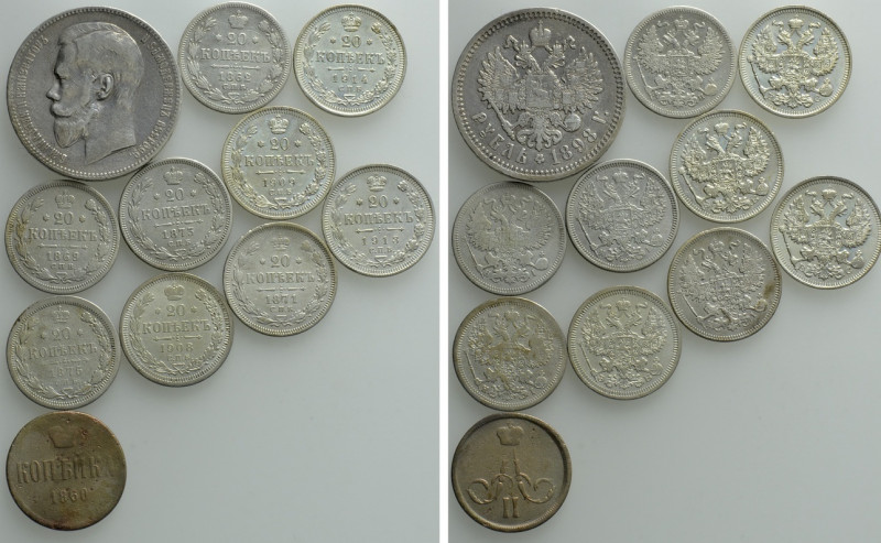 11 Silver Coins of Russia. 

Obv: .
Rev: .

. 

Condition: See picture.
...