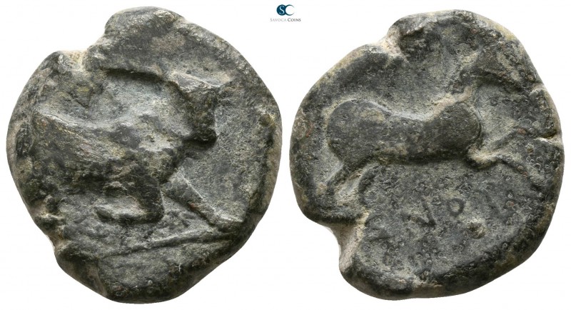 Apulia. Arpi circa 275-250 BC. 
Unit AE

19mm., 7,67g.

[ΠOYΛ ?], bull butt...