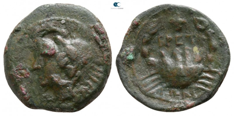 Bruttium. The Brettii circa 211-208 BC. 
1/4 Unit AE

13mm., 1,85g.

Head o...