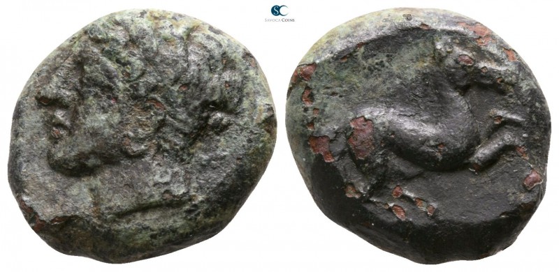 Sicily. Aitna circa 400-350 BC. 
Bronze Æ

14mm., 4,90g.

Head of Persephon...