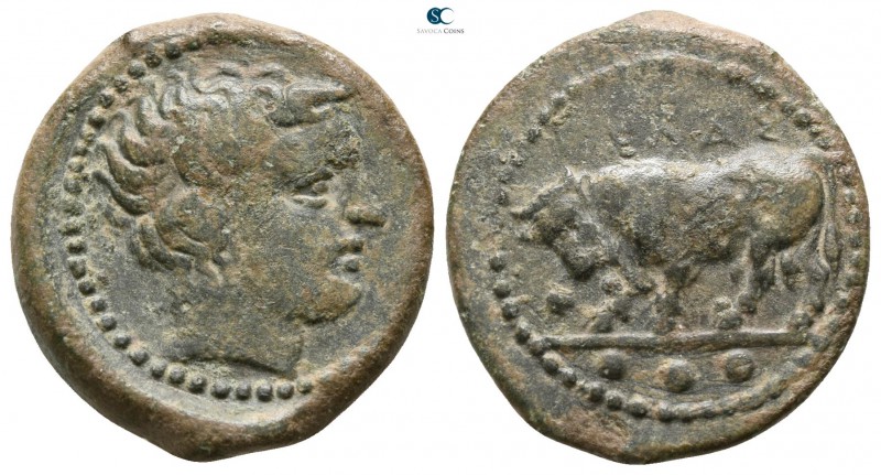 Sicily. Gela circa 420-405 BC. 
Tetras or Trionkion Æ

17mm., 4,20g.

Horne...