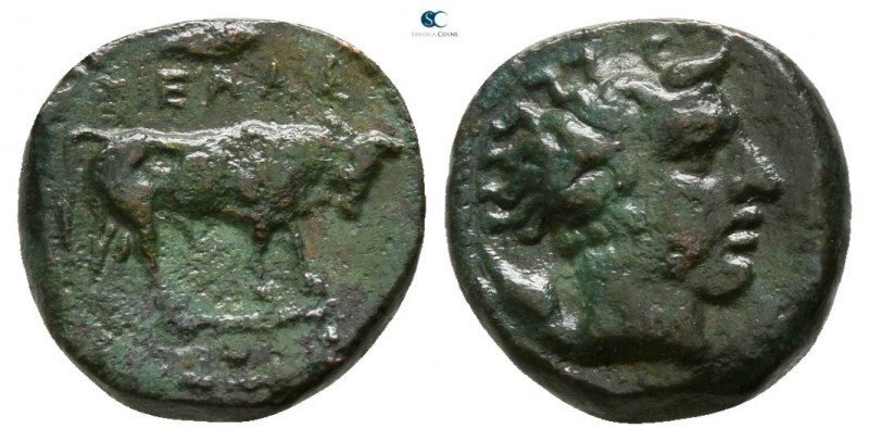 Sicily. Gela circa 420-405 BC. 
Onkia Æ

8mm., 1,23g.

Bull standing right,...