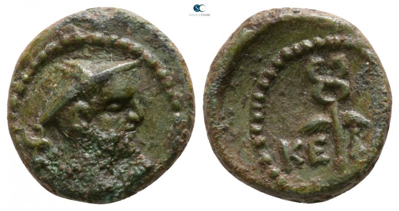 Sicily. Kephaloidion circa 200-190 BC. 
Onkia Æ

11mm., 1,72g.

Draped bust...