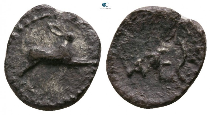 Sicily. Messana circa 480-461 BC. 
Litra AR

8mm., 0,59g.

Hare springing r...