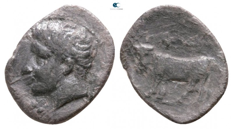 Sicily. Panormos 405-380 BC. 
Litra AR

11mm., 0,63g.

Male head left / Man...