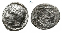Macedon. Chalkidian League, Olynthos mint 425-390 BC. Obol AR, reduced standart