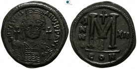 Justinian I. AD 527-565. Dated RY 12=AD 538/9. Constantinople. Follis Æ