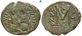 Justin II and Sophia AD 565-578. Dated RY 6=AD 570/1. Uncertain mint. Follis Æ
