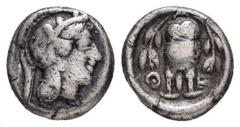 ATTICA.Athens.(449-395 BC).Hemidrachm.

Obv : Helmeted head of Athena.

Rev : Θ-...