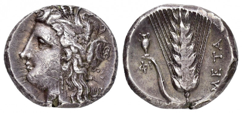 LUCANIA. Metapontion.(Circa 330-290 BC).Nomos.

Obv : Head of Demeter left, we...
