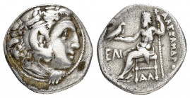 KINGS of MACEDON.Antigonos I Monophthalmos.(circa 319-310 BC.).Kolophon.Drachm.

Obv : Head of Herakles to right, wearing lion's skin headdress.

Rev ...