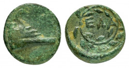 THRACE. Elaious.(Circa 4th-3rd centuries BC).Ae.

Obv : Prow right.

Rev : ΕΛΑ.
within wreath with tying to right.
SNG Copenhagen 889-90; HGC 3.2, 145...