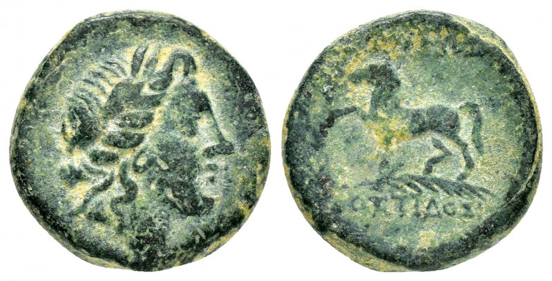 KINGS of THRACE.Mostis.(Circa 139-101 BC).Ae.

Obv : Laureate head of Apollo rig...