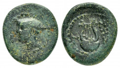 THRACE. Sestos.(Late 2nd century BC). Ae.

Obv : Head of Hermes left, wearing petasos.

Rev : ΣHΣ.
Lyre; Δ to left.
Von Fritze 17; HGC 3.2, 1648.

Con...