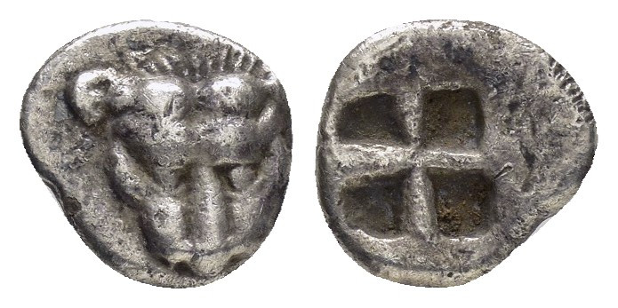BOSPOROS.Pantikapaion.(Circa 480-470 BC).Obol.

Obv : Facing lion’s head.

Rev :...