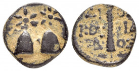 COLCHIS.Dioscurias.(Late 2nd century BC).Ae.

Obv : Caps of the Dioscuri surmounted by stars.

Rev : ΔIOΣKOYPIAΔOΣ.
Thyrsos.
SNG Stancomb 638.

Condit...