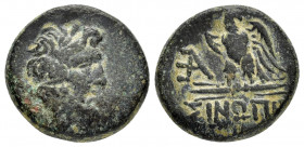 PAPHLAGONIA.Sinope.(Circa BC).Ae.

Obv : Laureate head of Zeus right.

Rev : ΣΙΝΩΠΗΣ.
Eagle standing left on thunderbolt, head to right, AE monogram t...