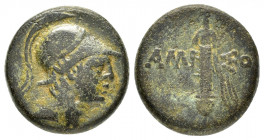 PONTUS.Amisos.Time of Mithradates VI.(Circa 111-90 BC).Ae.

Obv : Helmeted head of Ares to right.

Rev : AMI-ΣOY.
Sword in sheath.
SNG BM Black Sea 11...