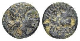 TROAS.Antandros.(4th-3rd centuries BC). Ae.

Obv : Laureate head of Apollo right.

Rev : ANTAN.
Lion's head right.
SNG Copenhagen 218.

Condition : Ve...