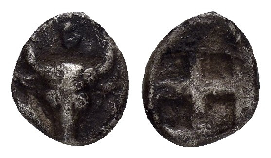 TROAS. Lamponeia.(5th century BC).Hemiobol.

Obv : Boukranion.

Rev : Quadripart...