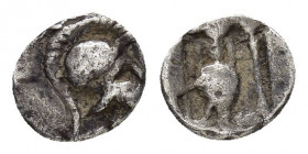 TROAS.Uncertain.(5th century BC).Hemiobol.

Obv : Crested Corinthian helmet right.

Rev : Amphora within dotted square.
SNG Arikantürk 672–676; SNG Ka...